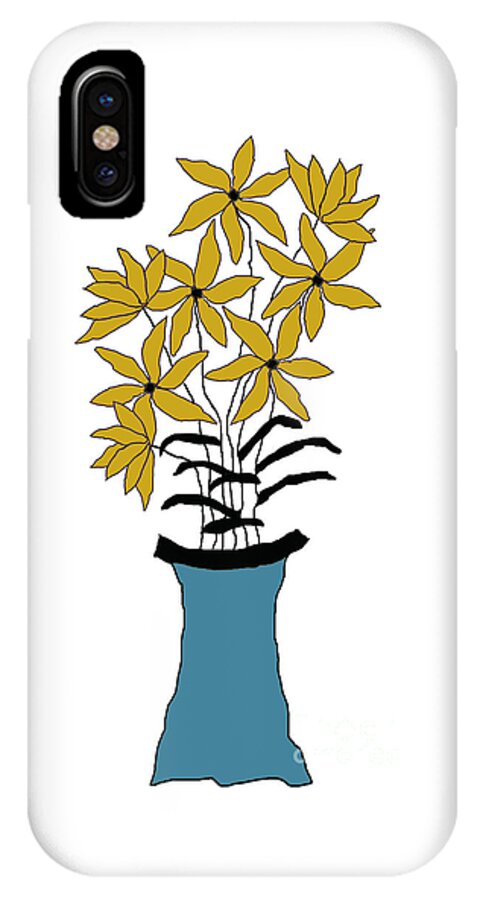 Digital iPhone X Case featuring the digital art Gold Pointed Flowers by Ann Johnson