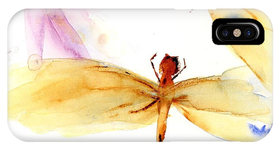 Dragonfly Art iPhone X Case featuring the painting Golden Dragonflies by Dawn Derman