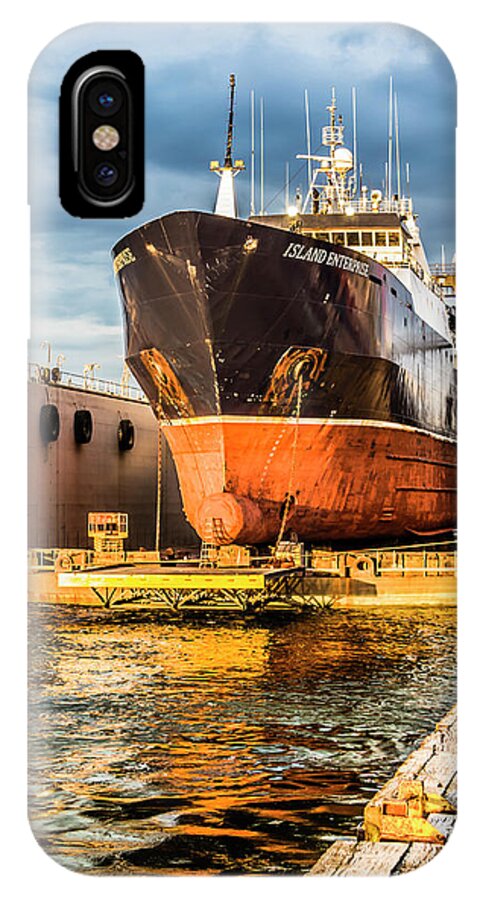 Sunset iPhone X Case featuring the photograph Golden Glow on Dry Dock by Tony Locke