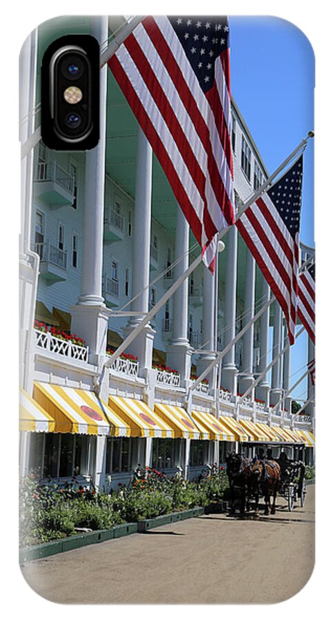 Mackinac Island State Park iPhone X Case featuring the photograph Grand Hotel with Taxi by Mary Bedy