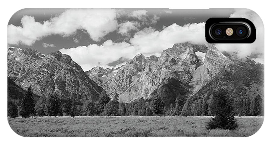 Grand Tetons iPhone X Case featuring the photograph Grand Tetons in Black and White by Bruce Block