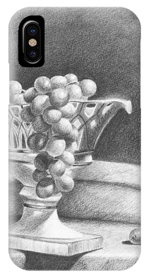 Pencil Rendering iPhone X Case featuring the drawing Grapes by Joe Winkler