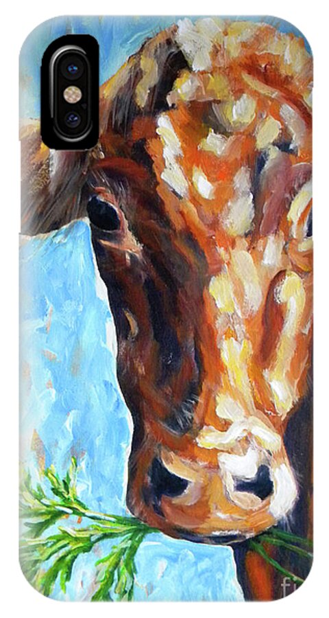 Cow iPhone X Case featuring the painting Grassfed by JoAnn Wheeler