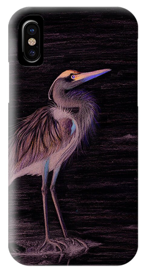 Heron iPhone X Case featuring the drawing Great Blue Heron by Phyllis Howard