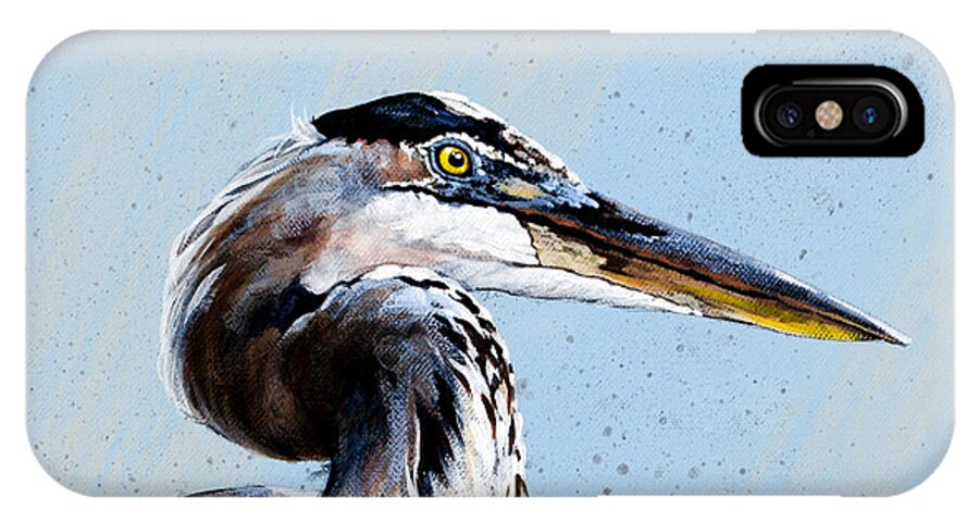 Great Blue Heron iPhone X Case featuring the painting Great Blue Theodore by Joan Garcia