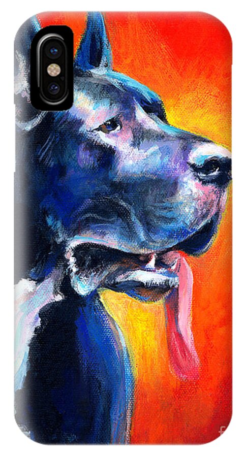 Black Great Dane iPhone X Case featuring the painting Great Dane dog portrait by Svetlana Novikova