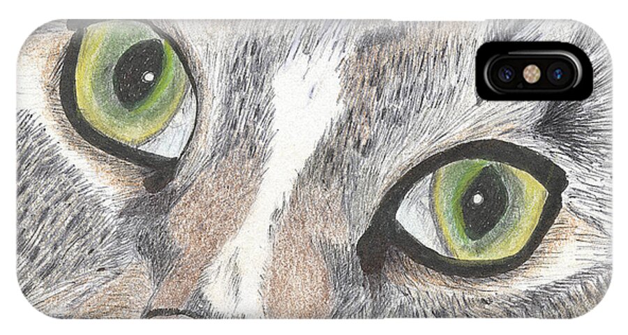 Cat iPhone X Case featuring the drawing Green Eyes by Arlene Crafton