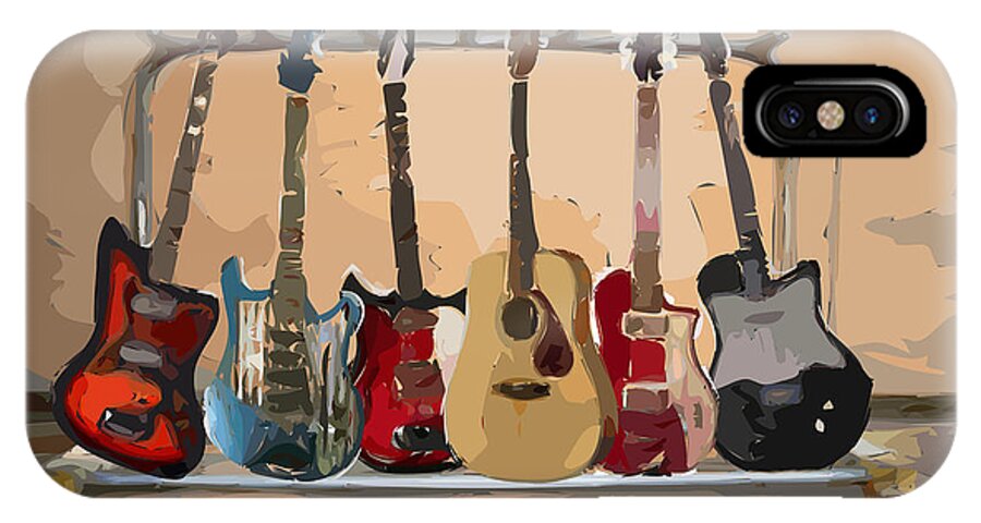 Guitar iPhone X Case featuring the digital art Guitars On A Rack by Arline Wagner