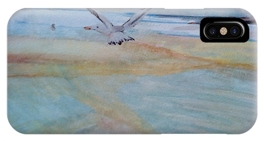 Newquay iPhone X Case featuring the painting Gull in Flight by Paula Maybery