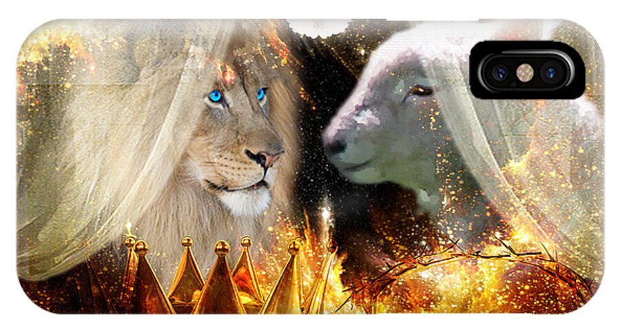 Lion Of Judah Lamb Of God Holy Spirit iPhone X Case featuring the digital art Ha-shilush Ha-kadosh by Dolores Develde
