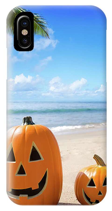 Elena Chukhlebova iPhone X Case featuring the photograph Halloween pumpkins on the beach by Elena Chukhlebova