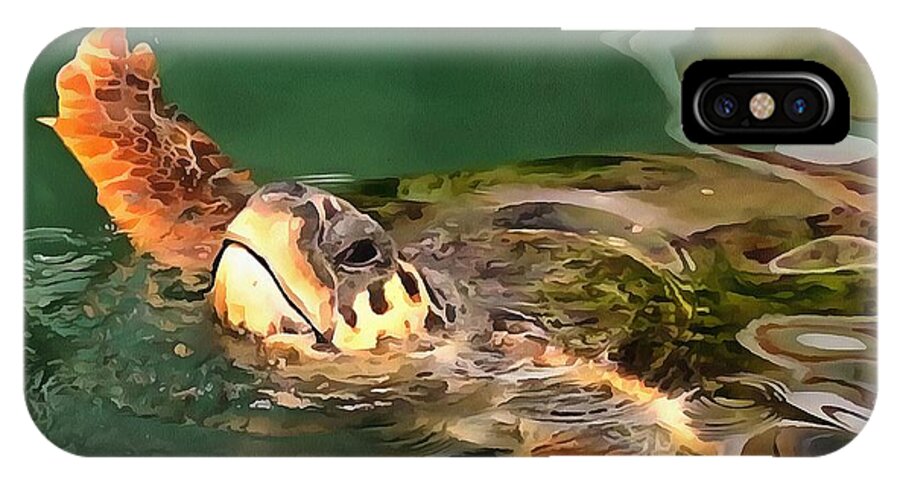 Animal iPhone X Case featuring the painting Hands Up For A Plastic Free Ocean Loggerhead Turtle by Taiche Acrylic Art
