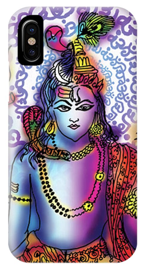 Shiva iPhone X Case featuring the painting Hari Hara Krishna Vishnu by Guruji Aruneshvar Paris Art Curator Katrin Suter