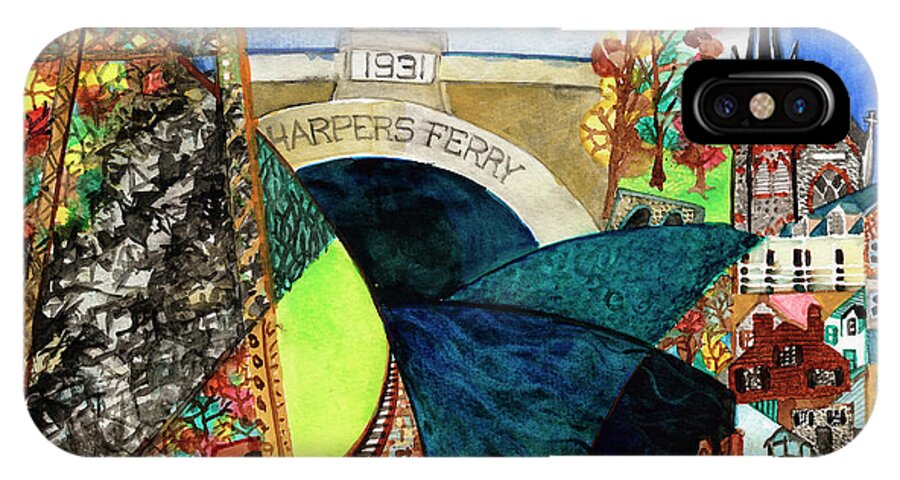 Harpers Ferry iPhone X Case featuring the painting Harpers Ferry Rivers, Railroads, Revolvers by David Ralph