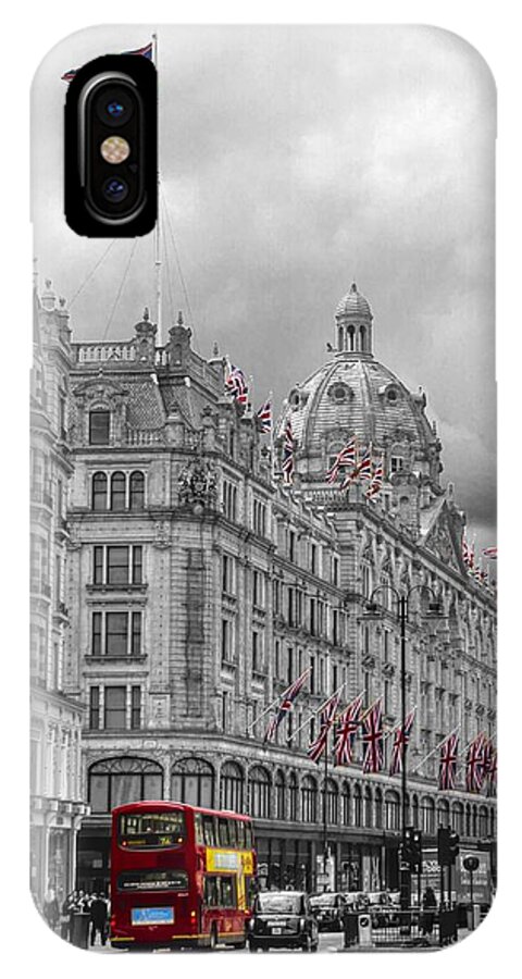 Harrods iPhone X Case featuring the photograph Harrods of Knightsbridge bw hdr by David French