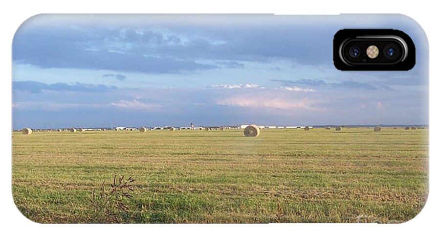 Landscape iPhone X Case featuring the photograph Haybales With Violet Sky by Susan Williams