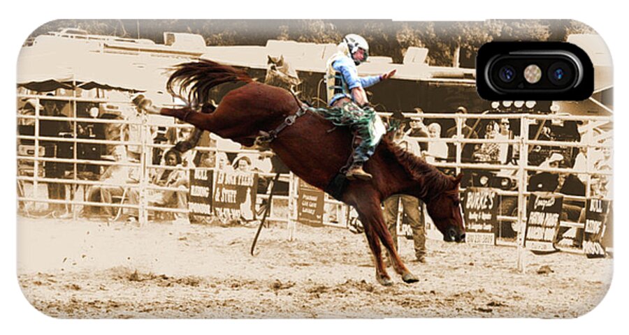 Sepia iPhone X Case featuring the photograph Helluva Rodeo-The Ride 4 by September Stone