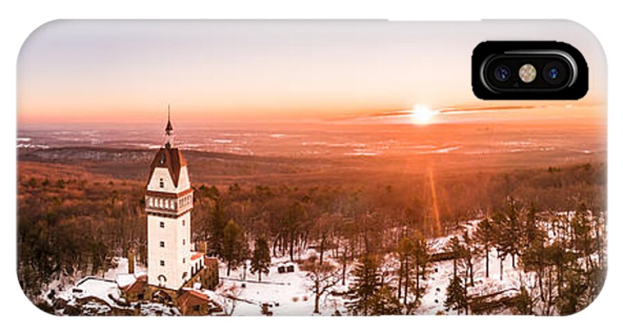 Heublein iPhone X Case featuring the photograph Heublein Tower in Simsbury Connecticut, Winter Sunrise Panorama by Mike Gearin