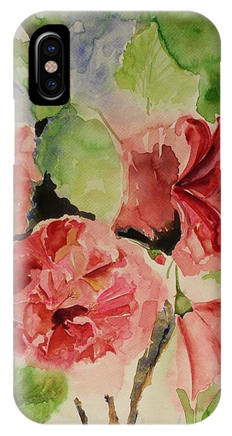 Hibiscus iPhone X Case featuring the painting Hibiscus Stilllife in Impressionism style by Geeta Yerra