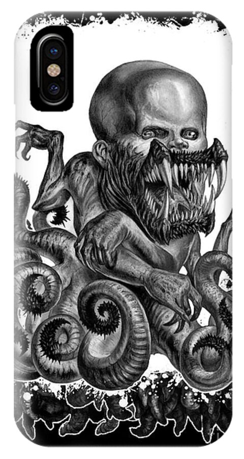 Death Metal iPhone X Case featuring the drawing Hideous Truth About an Unknown Birth by Tony Koehl