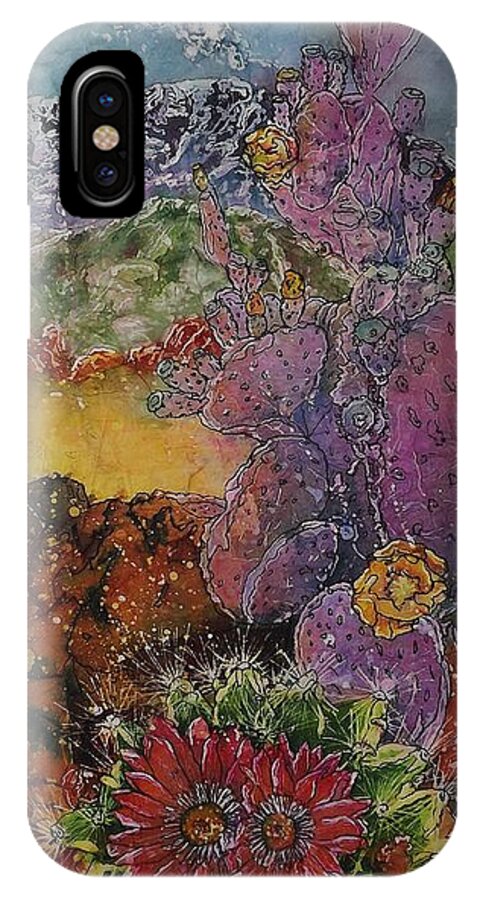 Watercolor Batik iPhone X Case featuring the mixed media High Desert Spring by Carol Losinski Naylor
