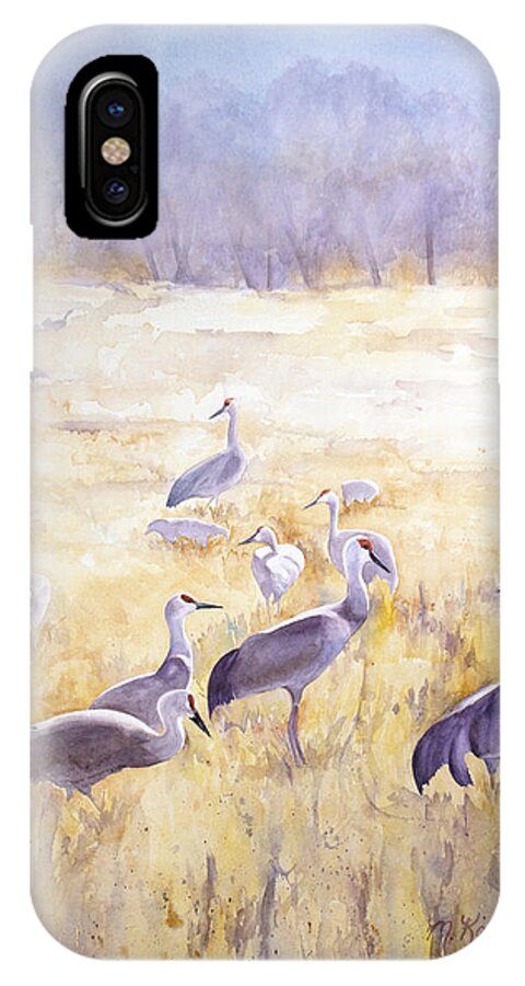 Sandhill Cranes iPhone X Case featuring the painting High Plains Drifters by Marsha Karle