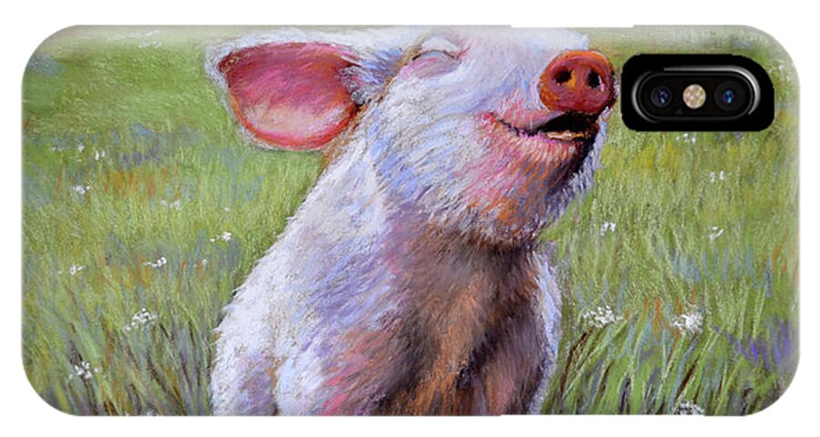 Pig iPhone X Case featuring the pastel Hog Heaven by Susan Jenkins
