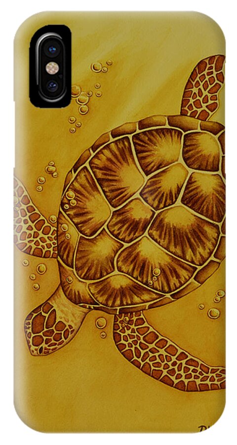 Sea Life iPhone X Case featuring the painting Honu in Gold by DK Nagano