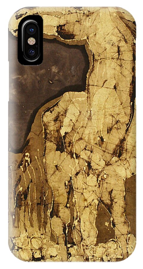 Batik iPhone X Case featuring the tapestry - textile Horse Above Stones by Carol Law Conklin