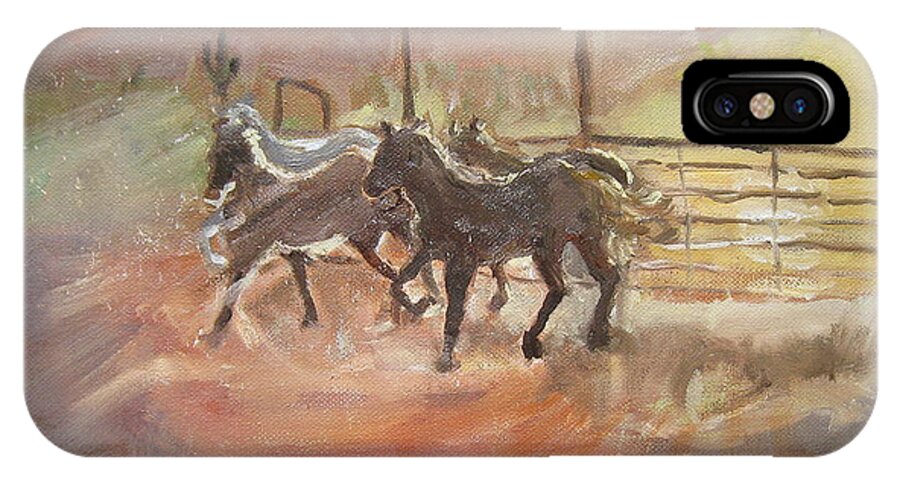  iPhone X Case featuring the painting Horses by Julie Todd-Cundiff