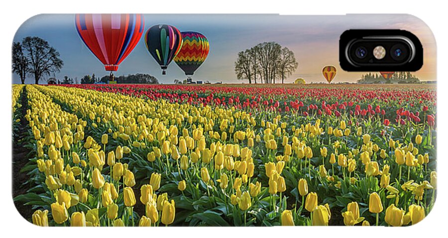 Hot Air Balloons iPhone X Case featuring the photograph Hot air balloons over tulip fields by William Lee