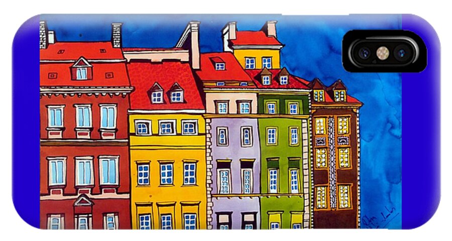 Houses iPhone X Case featuring the painting Houses in the Oldtown of Warsaw by Dora Hathazi Mendes