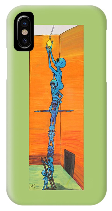 Lightbulb iPhone X Case featuring the painting How many aliens does it take to screw in a light bulb? Seven. by Similar Alien