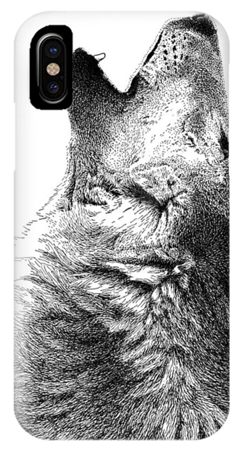 Howling Timber Wolf iPhone X Case featuring the drawing Howling Timber Wolf by Scott Woyak