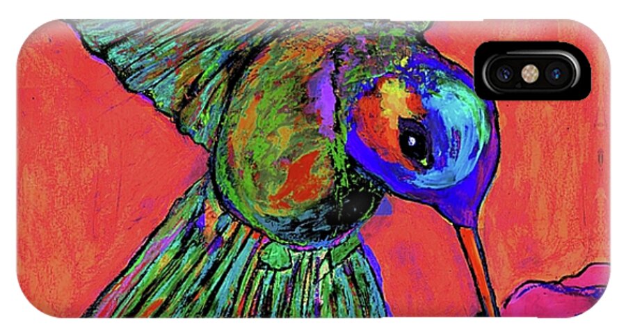 Hummingbird iPhone X Case featuring the painting Hummingbird on Red by Dale Moses