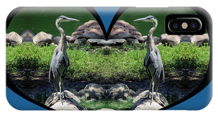 Love iPhone X Case featuring the digital art I Chose Love With a Heart Framing Blue Herons by Julia L Wright