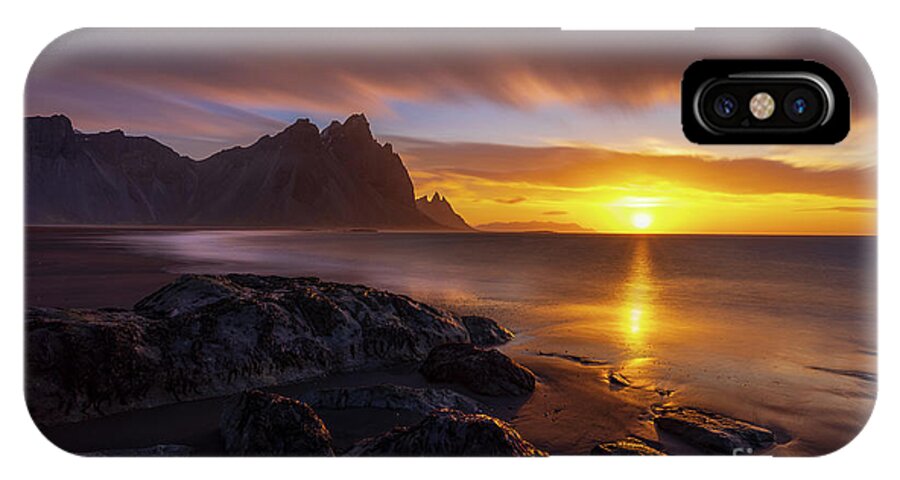 Iceland Beach iPhone X Case featuring the photograph Iceland Stokksnes Dramatic Sunrise Landscape by Mike Reid