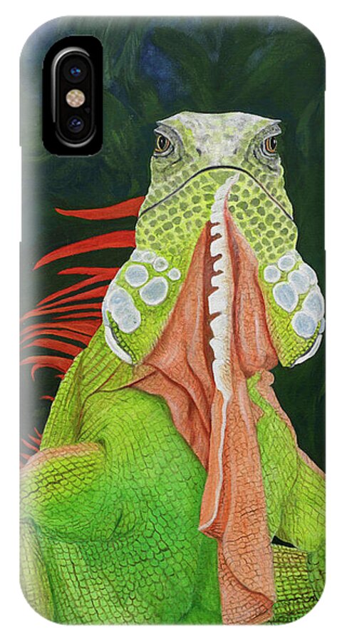 Karen Zuk Rosenblatt Art And Photography iPhone X Case featuring the painting Iguana Dude by Karen Zuk Rosenblatt