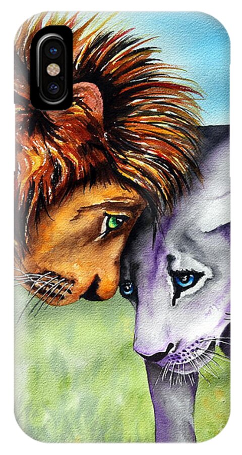 Lions iPhone X Case featuring the painting I'm In Love With You by Maria Barry