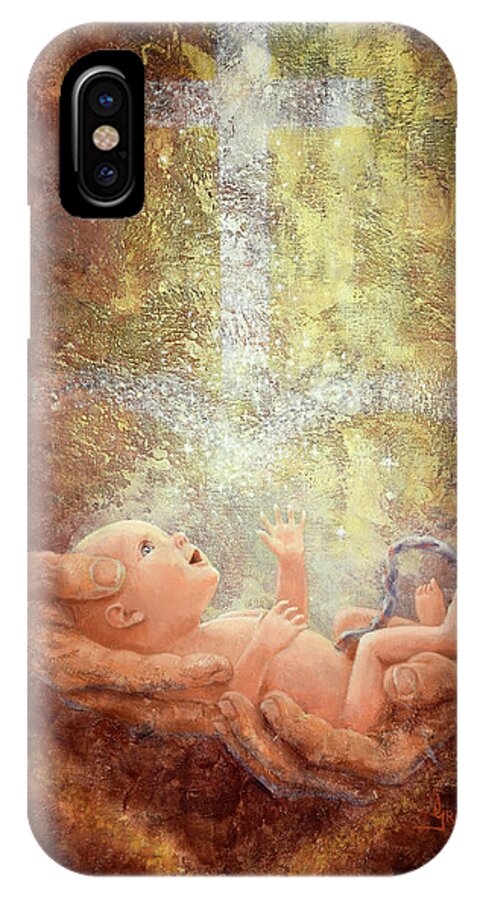 Baby iPhone X Case featuring the painting In His Hands by Graham Braddock