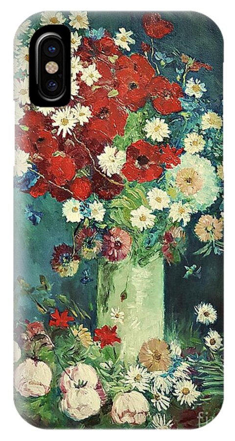 Still Life iPhone X Case featuring the painting Interpretation of Van Gogh still life with meadow flowers and roses by Amalia Suruceanu