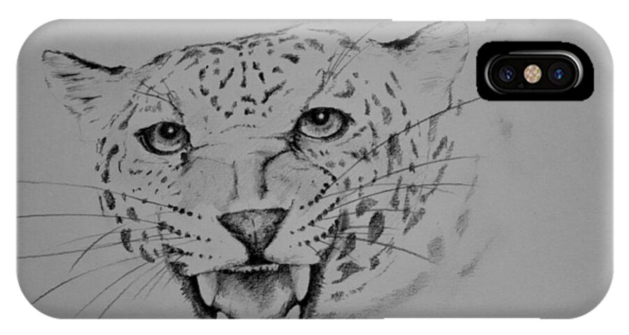 Jaguar iPhone X Case featuring the drawing Jaguar by Alan Pickersgill