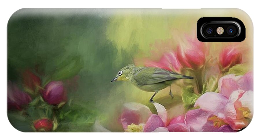 Japanese White-eye iPhone X Case featuring the photograph Japanese white-eye on a blooming tree by Eva Lechner