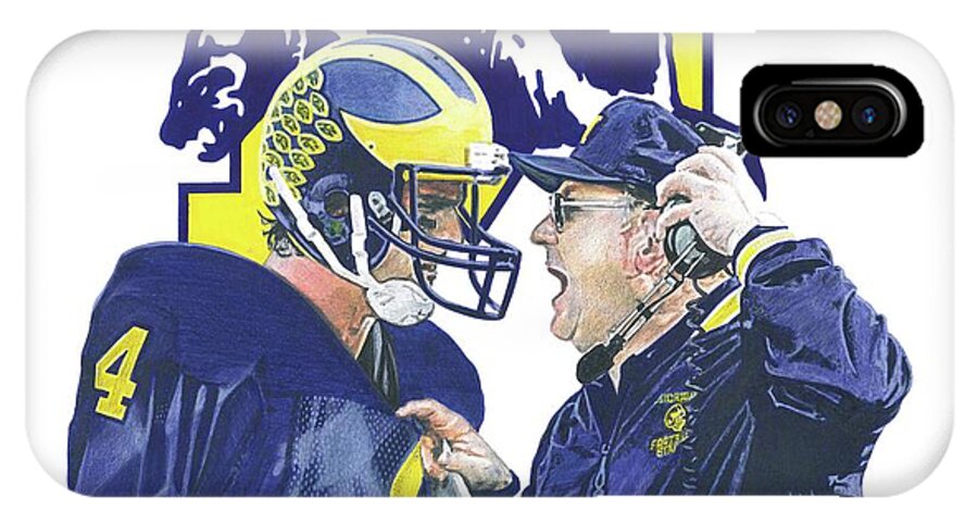 Michigan Wolverines iPhone X Case featuring the drawing Jim Harbaugh and Bo Schembechler by Chris Brown