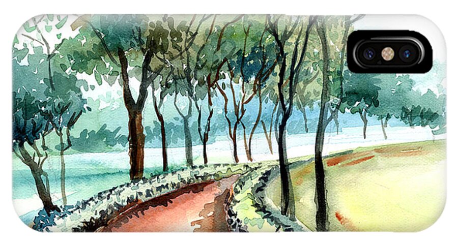 Landscape iPhone X Case featuring the painting Jogging track by Anil Nene