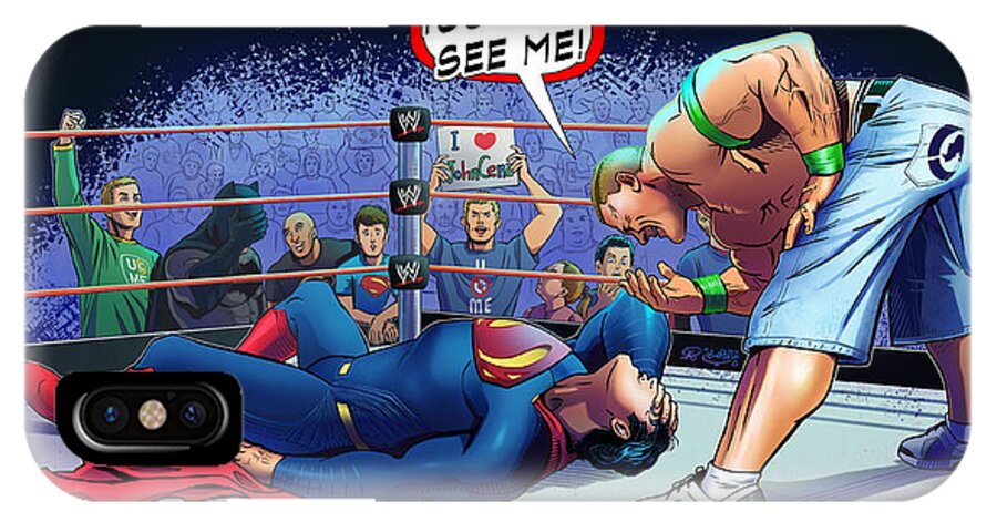 Superhero iPhone X Case featuring the digital art John Cena vs Superman by Khaled Alsabouni
