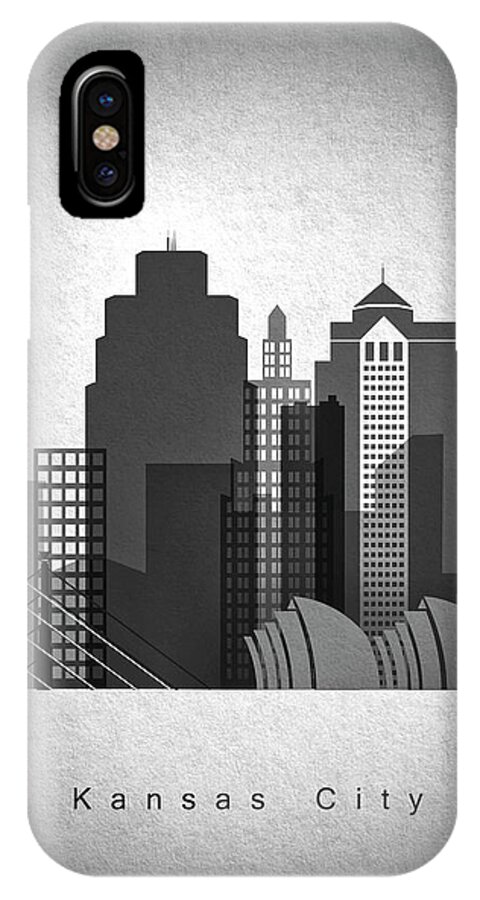  Skyline iPhone X Case featuring the painting Kansas city skyline in black and white by Dim Dom