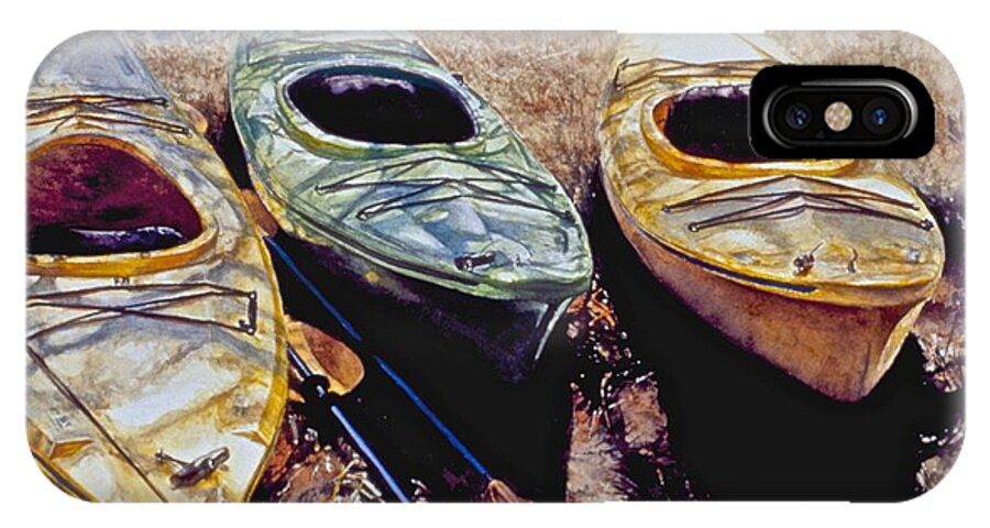 Landscape iPhone X Case featuring the painting Kayaks by Barbara Pease