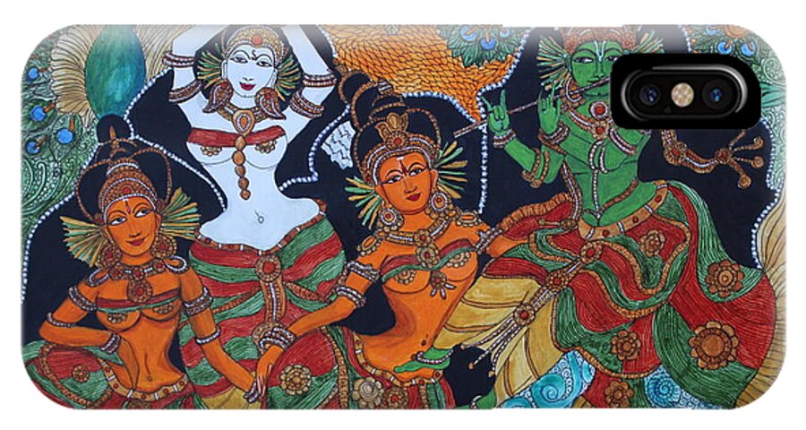 Krishna iPhone X Case featuring the painting Krishna And Gopika by Saranya Haridasan