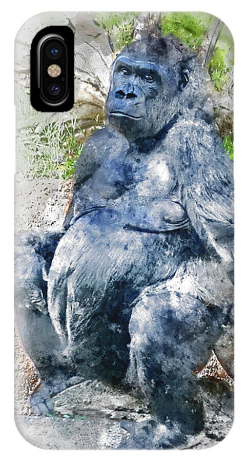 Gorilla iPhone X Case featuring the photograph Lady Gorilla Sitting Deep in Thought by Anthony Murphy